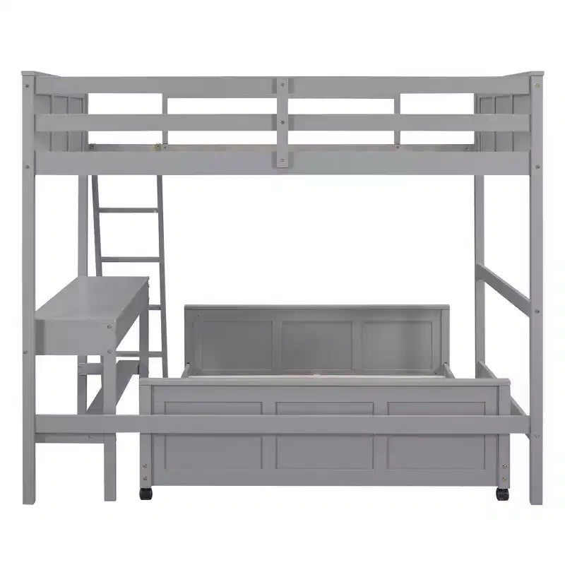 Letto a castello in legno Full Over Full / Twin Over Full con scrivania e scaletta