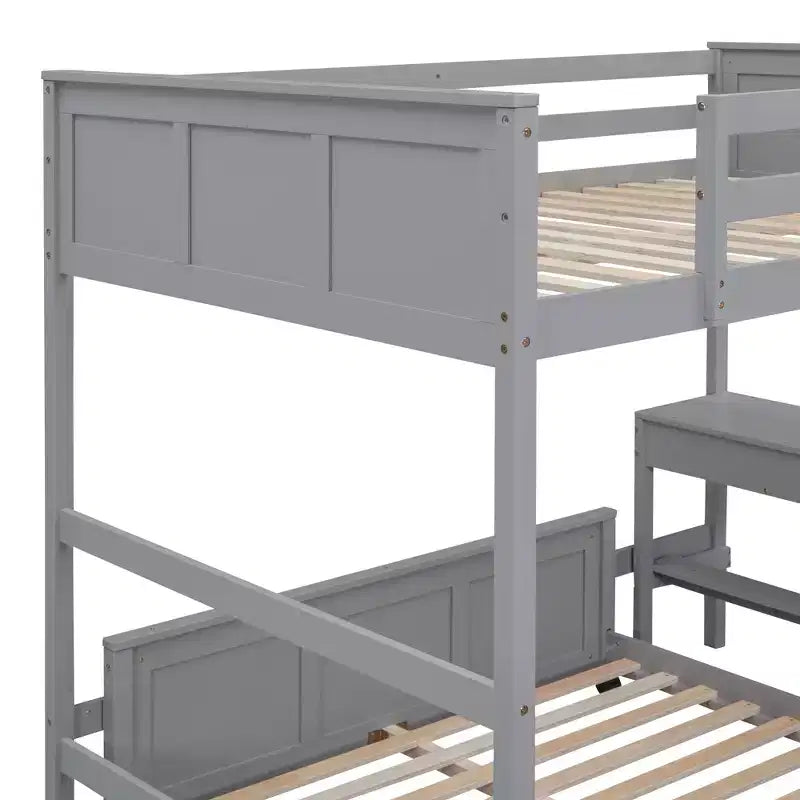 Letto a castello in legno Full Over Full / Twin Over Full con scrivania e scaletta