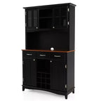 Credenza e Madia da Cucina con Portabottiglie e Cassetti Nera