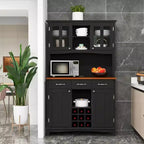 Credenza e Madia da Cucina con Portabottiglie e Cassetti Nera