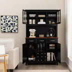 Credenza e Madia da Cucina con Portabottiglie e Cassetti Nera
