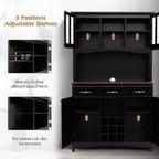 Credenza e Madia da Cucina con Portabottiglie e Cassetti Nera