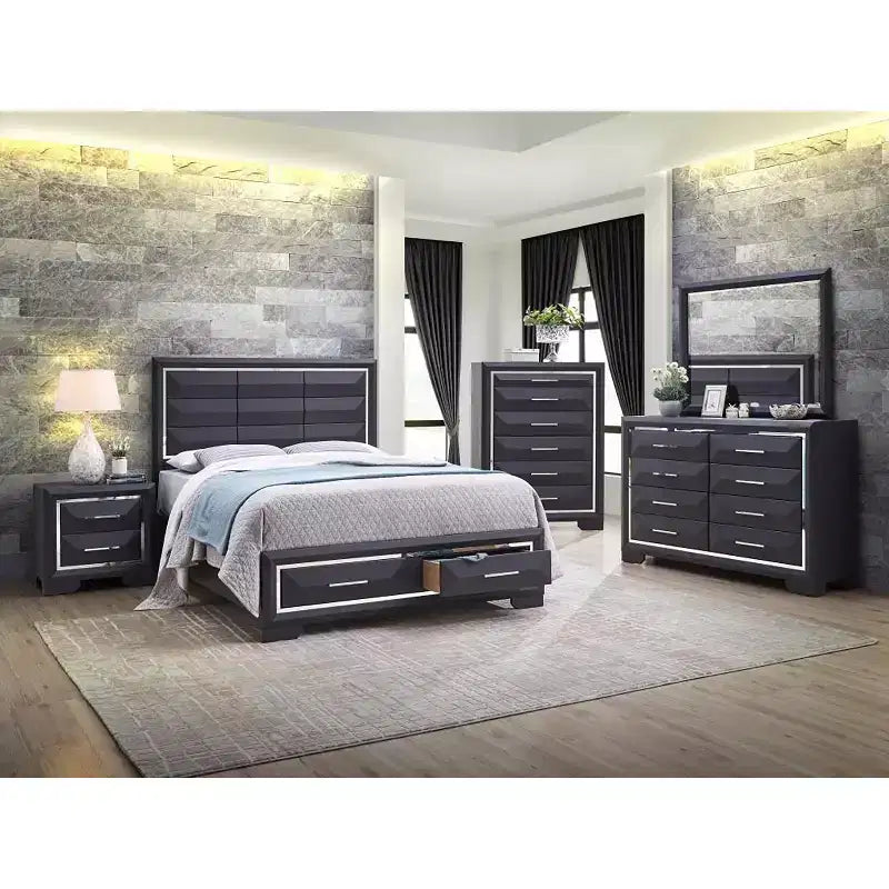 Letto a pannelli con struttura in legno Liverpool con 2 cassetti