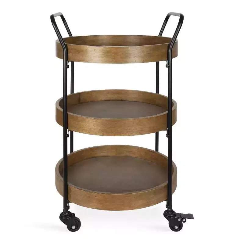 Carrello bar tondo in metallo Lloyd, 18x18x31.5, Marrone rustico e Nero