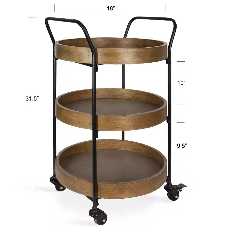 Carrello bar tondo in metallo Lloyd, 18x18x31.5, Marrone rustico e Nero
