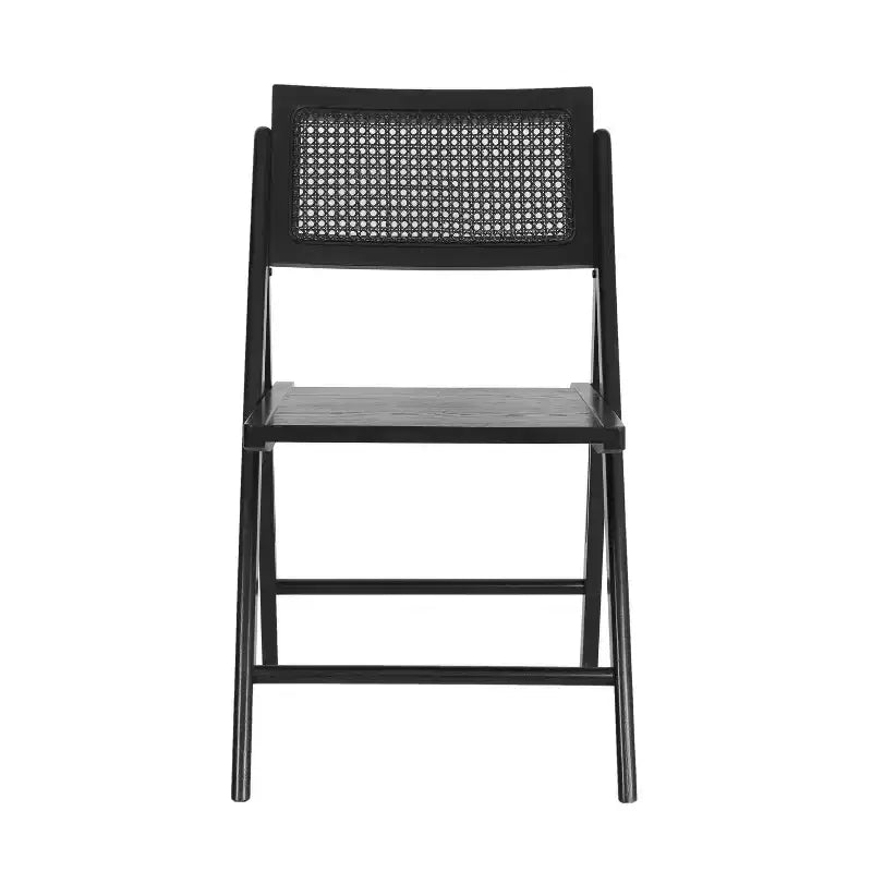 Sedie Pieghevoli in Rattan con Struttura e Seduta in Legno Massello e Schienale Traspirante in Rattan Intrecciato