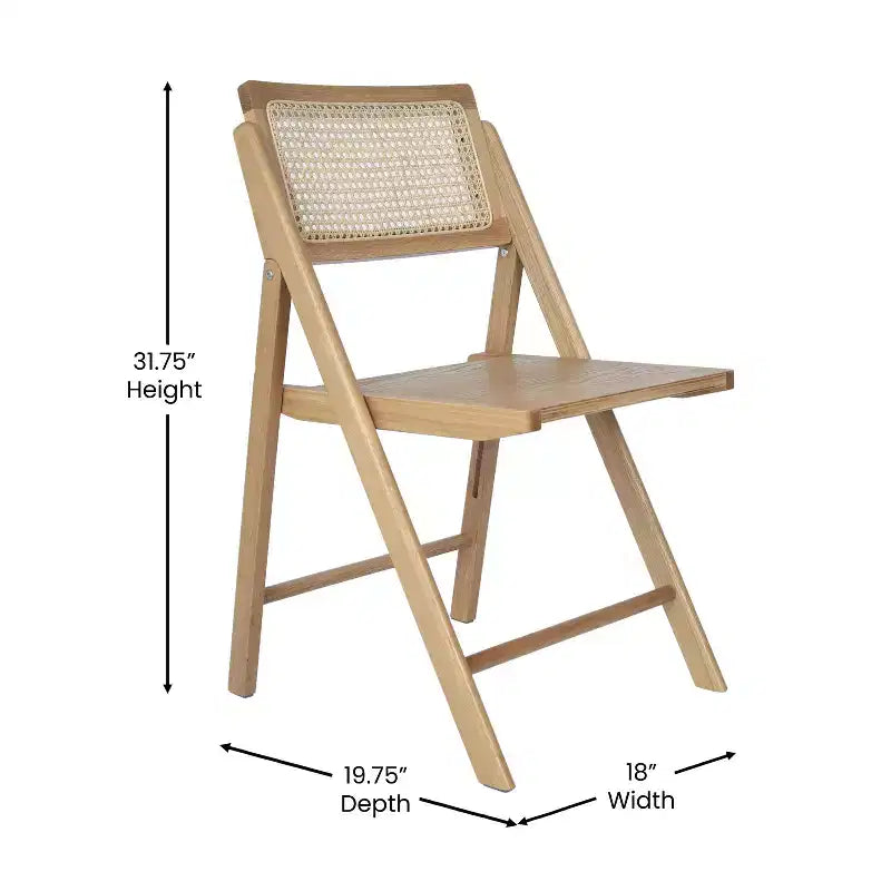 Sedie Pieghevoli in Rattan con Struttura e Seduta in Legno Massello e Schienale Traspirante in Rattan Intrecciato