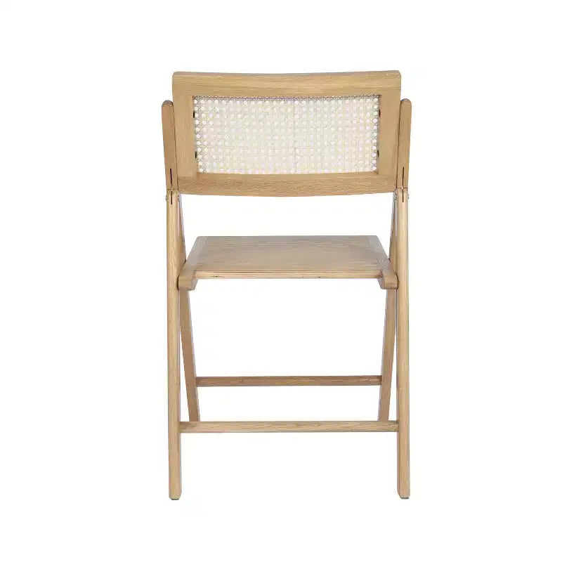Sedie Pieghevoli in Rattan con Struttura e Seduta in Legno Massello e Schienale Traspirante in Rattan Intrecciato