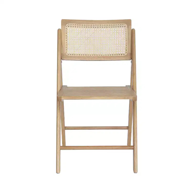 Sedie Pieghevoli in Rattan con Struttura e Seduta in Legno Massello e Schienale Traspirante in Rattan Intrecciato