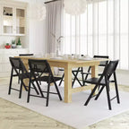 Sedie Pieghevoli in Rattan con Struttura e Seduta in Legno Massello e Schienale Traspirante in Rattan Intrecciato