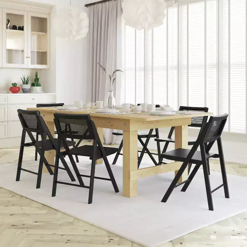 Sedie Pieghevoli in Rattan con Struttura e Seduta in Legno Massello e Schienale Traspirante in Rattan Intrecciato