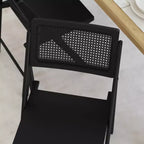 Sedie Pieghevoli in Rattan con Struttura e Seduta in Legno Massello e Schienale Traspirante in Rattan Intrecciato