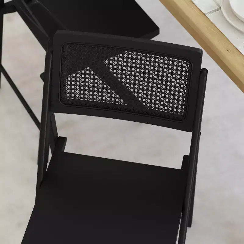 Sedie Pieghevoli in Rattan con Struttura e Seduta in Legno Massello e Schienale Traspirante in Rattan Intrecciato