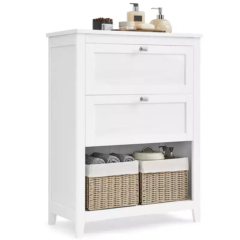 VASAGLE Cabinet, Storage Cabinet and Organizers, 2 Drawers with 1 Adjustable Divider, 2 Baskets, Sideboard, Cloud White