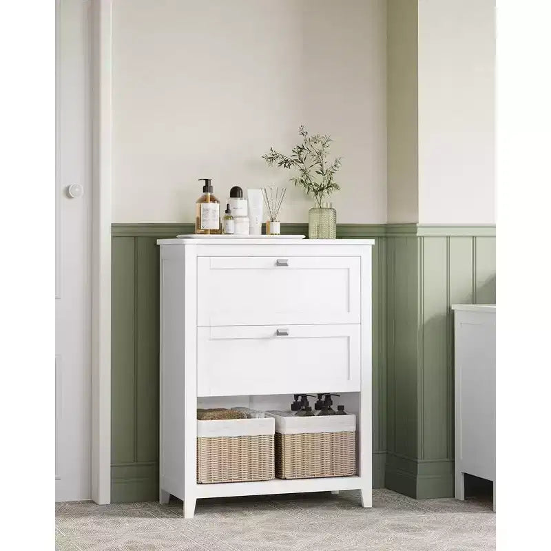 Mobiletto, Armadietto e Organizzatori, 2 cassetti con 1 divisorio regolabile, 2 cestini, Credenza, Bianco Nuvola