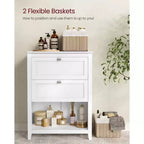 Mobiletto, Armadietto e Organizzatori, 2 cassetti con 1 divisorio regolabile, 2 cestini, Credenza, Bianco Nuvola