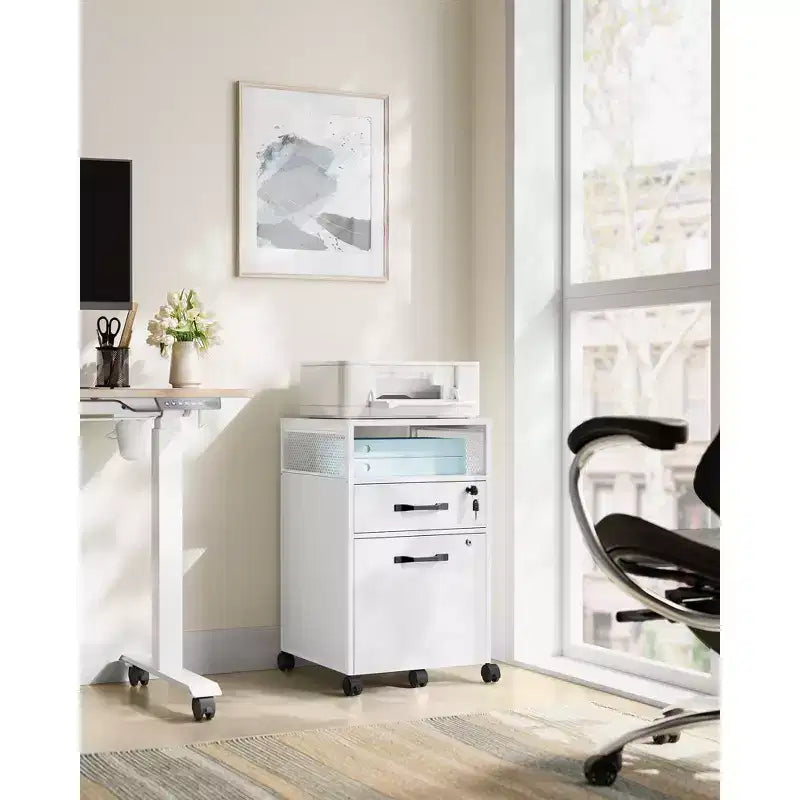 VASAGLE File Cabinet with Lock, Filing Cabinet with 2 Storage Drawers, for Hanging File Folders, Open Shelf