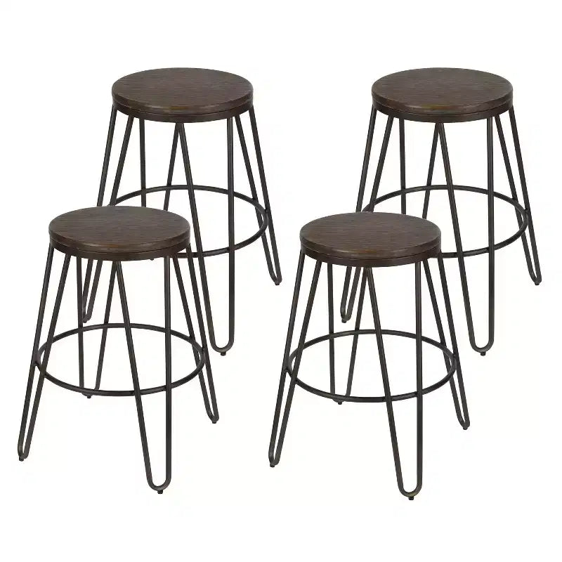 Kate and Laurel Tully Wood and Metal Bar Stools, 4 Pack, 24, Gray and Rustic Brown