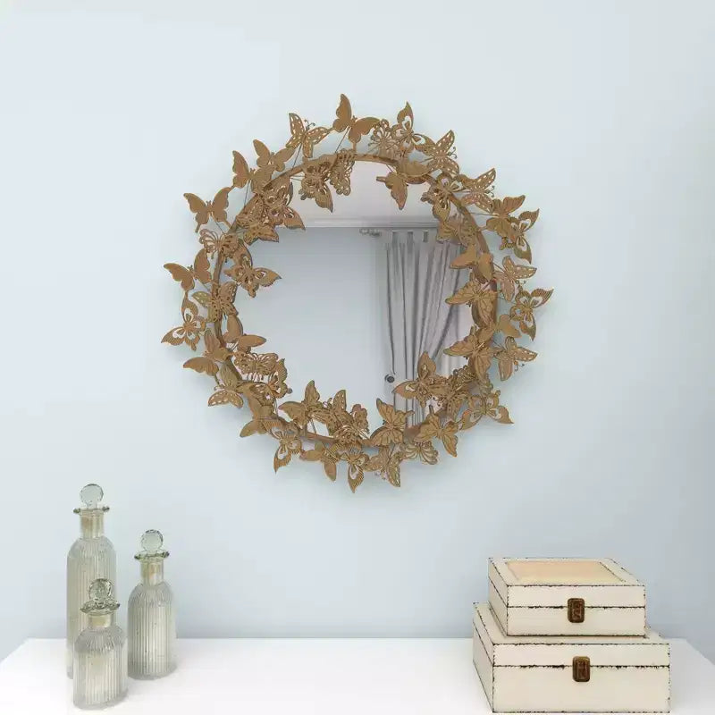 Specchio da parete rotondo in metallo con farfalle 3D 28x28