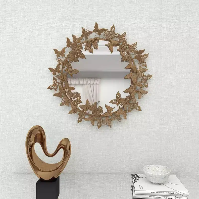 Specchio da parete rotondo in metallo con farfalle 3D 28x28