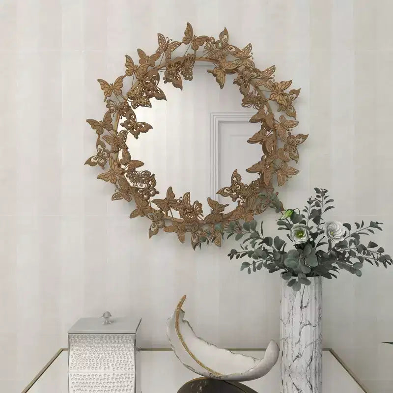 Specchio da parete rotondo in metallo con farfalle 3D 28x28