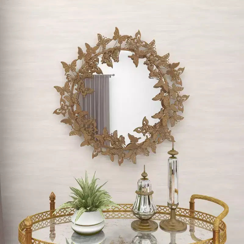 Specchio da parete rotondo in metallo con farfalle 3D 28x28