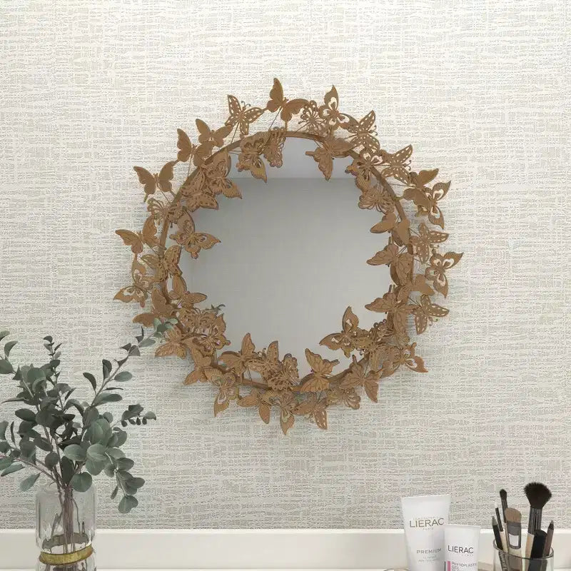 Specchio da parete rotondo in metallo con farfalle 3D 28x28
